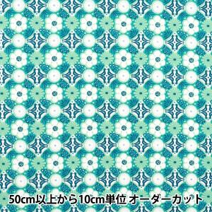 【数量5から】 生地 『スケア 花もよう ブルーグリーン CHSQ-HAN-BLGN』
