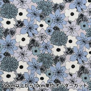 【数量5から】 生地 『う早この布 綿麻キャンバス 花柄 ライトブルー UP5929-LBL』 COTTON KOBAYASHI コットンこばやし 小林繊維