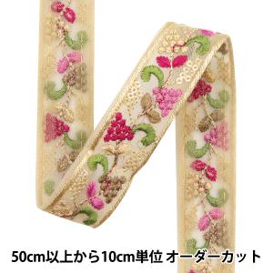 【数量5から】 手芸ブレード 『2024 インド刺繍ブレード ベージュ×ピンク 2218D』