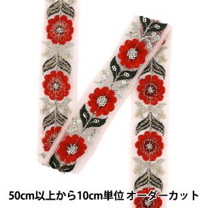 【数量5から】 手芸ブレード 『2025 インド刺繍ブレード 約3cm幅 ピンク×レッド M-1213E』
