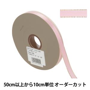 【数量5から】 リボン 『グリッターWサテン ゴールド 幅約1.2cm 163番色 ベビーピンク 33116』 TOKYO RIBBON 東京リボン
