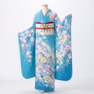 振袖 成人式 フルセット Lサイズ 花柄 青・紺系 着物 購入 正絹 結婚式 卒業式 セット 2457 爆買