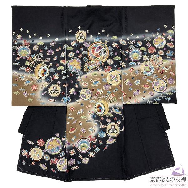 (レンタル) お宮参り 産着 男の子 着物 正絹 初着 祝着 長襦袢 ベビー 黒 宝づくし 刺繍 古...