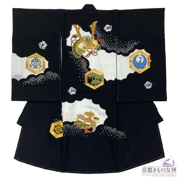 (レンタル) お宮参り 産着 男の子 着物 正絹 初着 祝着 長襦袢 ベビー 黒 絞り 刺繍 古典柄...