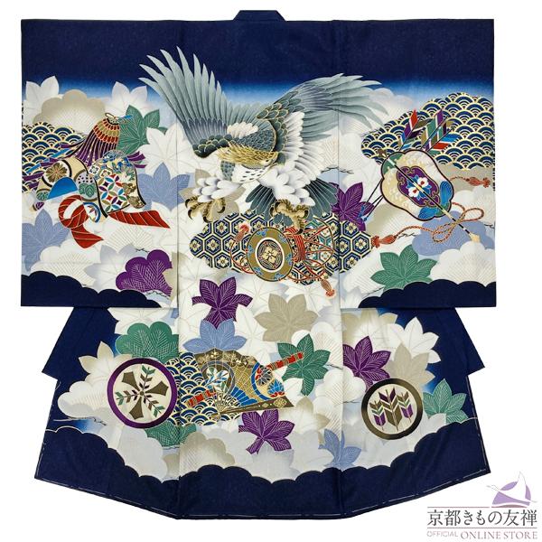 (レンタル) お宮参り 産着 男の子 着物 正絹 初着 祝着 長襦袢 ベビー 青 紺 鷹 亀甲 青海...