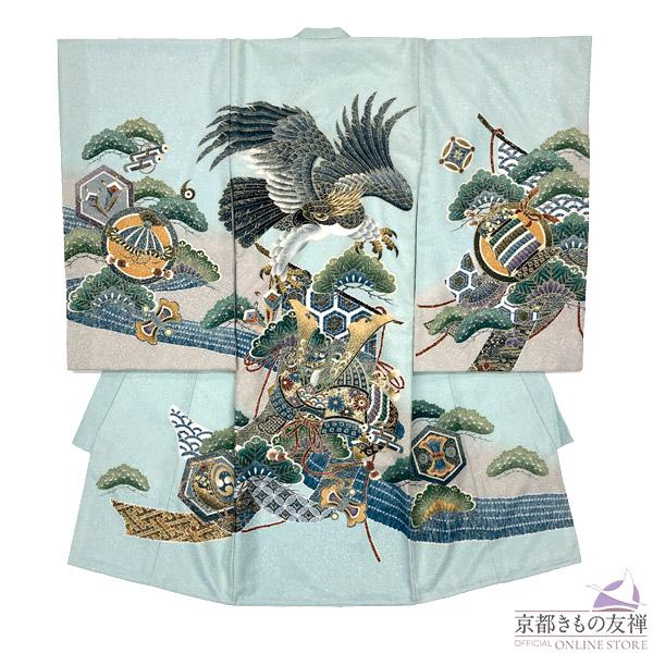 (レンタル) 産着 お宮参り 男の子 着物 初着 祝着 長襦袢 ベビー 水色 青 鷹 龍 古典柄 熨...