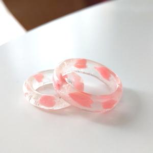 桜餅 の 和紙 リング レディース レジン 樹脂 ピンキーリング 春 桜色