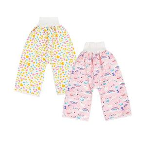 La Kissa おねしょ ズボン おねしょケット 対策 ズボンタイプ 天然綿 100％ 防水 通気 女の子(虹＋音符 2枚組）