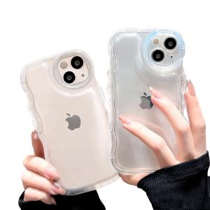 saymi's クリア ウェーブ おしゃれ 韓国 iPhone14 ケース アクスタ収納 推し活にぴったり 手にフィット 透明 可愛い シン｜yyy-store