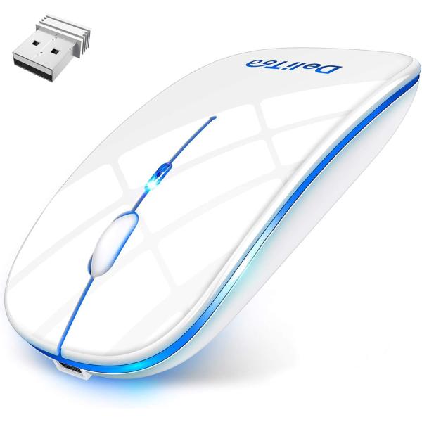 デリトゥー（DeliToo） 7色ライト付き ワイヤレスマウス 無線マウス コンパクト 超薄型 静音...