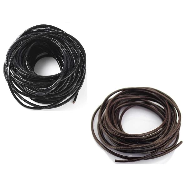 本革 レザー丸紐 3ｍｍ×5ｍ ブラック ダークブラウン 2色セット ネックレス アクセサリー 手芸