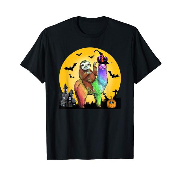 ゾンビ ナマケモノに乗るラマ ユニコーン 魔女 ハロウィン ギフト Tシャツ