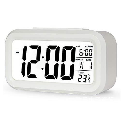 目覚まし時計 LED デジタル カレンダー 温度 湿度 表示 明るさ調整 おしゃれ ホワイト 置き時...