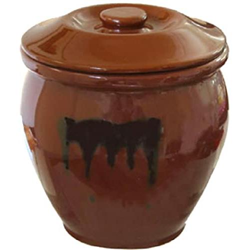リビング 漬物容器 陶器 蓋付き1号 (1.8L) 丸型 茶