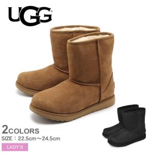 アグ ブーツ レディース クラシック ショート II ウォータープルーフ UGG 1019646K ベージュ ブラック 黒 靴 シューズ ムートン｜z-craft