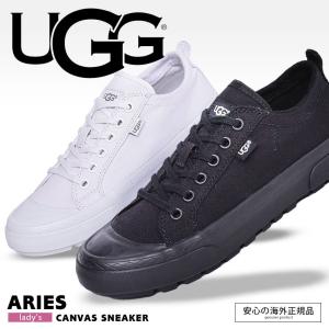 （店内全品クリアランス） UGG アグ スニーカー ローカット レディース アリエス ARIES 1099876  おしゃれ 黒 白 無地 シンプル 通学 ロゴ キャンバス生地｜z-craft