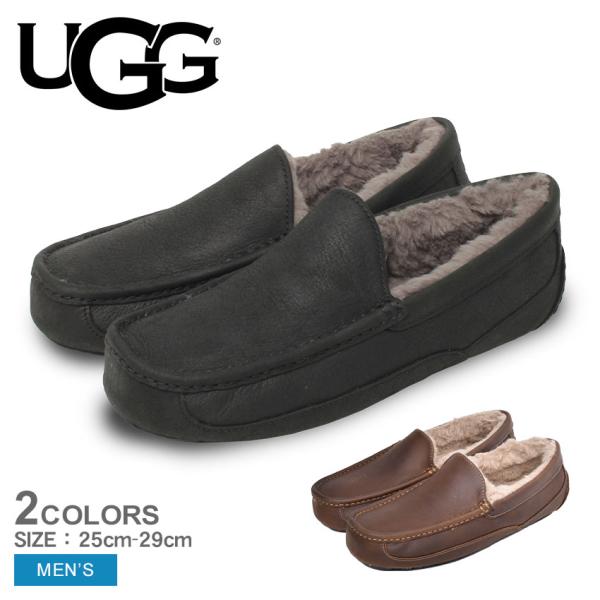 アグ モカシンシューズ メンズ アスコット UGG 1103889 黒 フラット 靴 シューズ ボア...