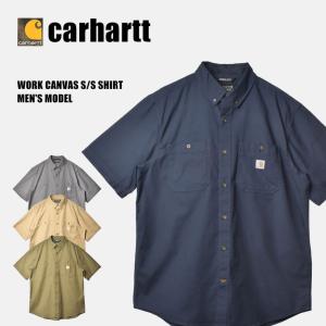 送料無料 カーハート 半袖シャツ メンズ ショートスリーブワークキャンバスシャツ CARHARTT 103555 ネイビー カーキ ロゴ 父の日｜z-craft