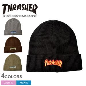 スラッシャー ニットキャップ メンズ レディース フレイム ロゴ アクリル ビーニー THRASHER 22TH-N53 ブラック 黒 グレー 帽子｜z-craft