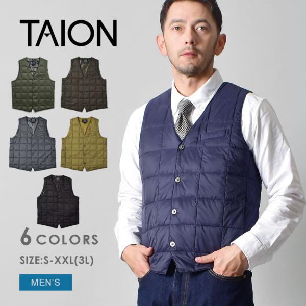 送料無料 タイオン ダウンベスト メンズ Vネック ボタンダウン ジレ TAION TAION-00...