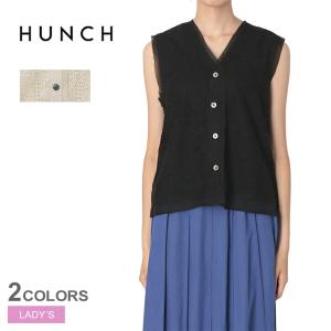 ハンチ ベスト レディース レース×シアー布帛ベスト HUNCH WDS7202 ホワイト 白 ブラック 黒 ベスト ジレ ノースリーブ 袖なし
