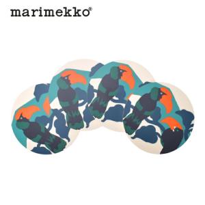 （ゆうパケット可） マリメッコ コースター PEPE コースターセット MARIMEKKO 71551 グリーン 緑 オレンジ 総柄 北欧 雑貨 フィンランド かわいい 丸｜z-craft