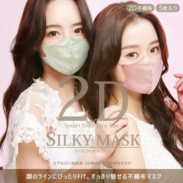 マスク 不織布 立体 カラー ヒアルロン酸配合 5枚入り 2D おしゃれ ふつうサイズ ジャストフィ...