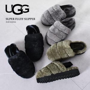 送料無料 アグ サンダル レディース スーパーフラッフスリッパ UGG 1121751 黒 グレー カーキ シープスキン ふわふわ 厚底 社内履き 室内履き｜z-mall