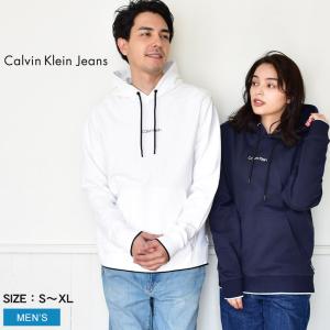 送料無料 カルバンクラインジーンズ フーディー メンズ センターロゴフーディー CALVIN KLEIN JEANS K10K108180 ネイビー 紺 白｜z-mall