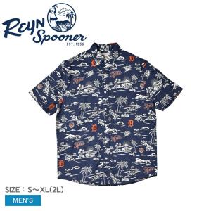 レインスプーナー 半袖シャツ メンズ REYN SPOONER B534113121 ネイビー 紺 トップス シャツ ウェア ウエア 半袖 柄シャツ アロハシャツ 吸湿 速乾 UVカット MLB｜z-mall