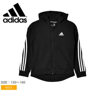 アディダス パーカー キッズ ジュニア 子供 3ストライプス フルジップ パーカー ADIDAS IXB33 ブラック 黒 トップス スポーツ 白｜z-mall