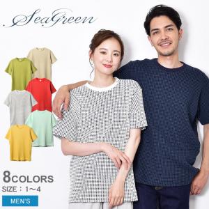 送料無料 シーグリーン Tシャツ メンズ ビッグワッフルTシャツ SEAGREEN MSEA22S8266-M ネイビー 紺 レッド 半袖 ブランド｜z-mall