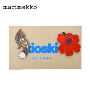 マリメッコ ピンズ MARIMEKKO 92467 ブラウン 茶 レッド 赤 ピンバッジ バッジ 雑貨 おしゃれ 可愛い かわいい ブランド 2個セット ギフト 北欧 小物 花
