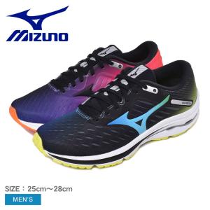 ミズノ ランニングシューズ メンズ ウェーブ ライダー 24 MIZUNO J1GC2008 ブラック ブルー イエロー 靴 シューズ 通勤 通学