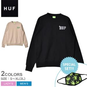 （マスクがセットでお値段そのまま） 送料無料 ハフ スウェット メンズ レディース SIDELINE CREWNECK L／S HUF PF00552 黒 長袖 裏起毛｜z-sports