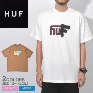 ハフ 半袖Tシャツ メンズ レディース UPSIDE DOWNTOWN TEE HUF TS02173 ブラウン 茶 ホワイト 白 ウエア ウェア トップス ロゴ｜z-sports