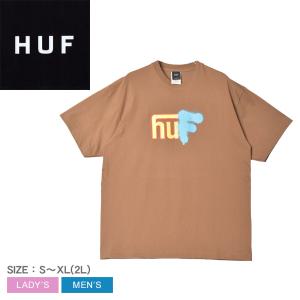 ハフ 半袖Tシャツ メンズ レディース UPSIDE DOWNTOWN TEE HUF TS02173 ブラウン 茶 ウエア トップス Tシャツ クルーネック ロゴ｜z-sports