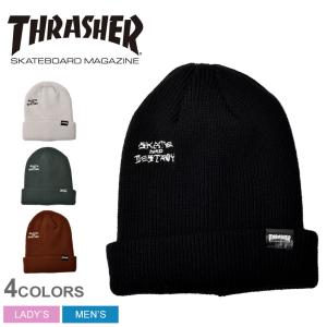 スラッシャー ニットキャップ メンズ レディース 3WAY アクリル ビーニー THRASHER 22TH-N50 ブラック 黒 ホワイト 白 帽子 ロゴ｜z-sports