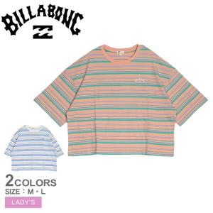 （ゆうパケット可） ビラボン 半袖Tシャツ レディース STRIPE LOOSE CROPPED TEE BILLABONG BE01C205 ブルー 青 オレンジ トップス 半袖 Tシャツ 海｜z-sports