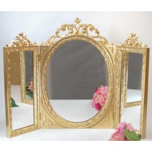 ハンドミラー 手鏡 アンティーク ホワイト ゴールド 楕円ミラー 鏡