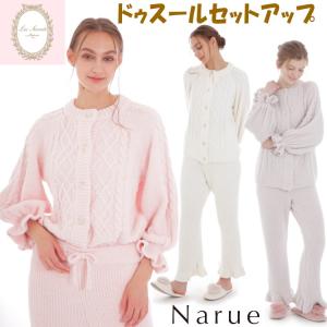 ナルエー パジャマ 天竺小花ギャザーパジャマ ネイビー ピンク