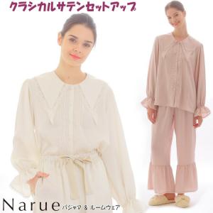ナルエー パジャマ 天竺小花ギャザーパジャマ ネイビー ピンク
