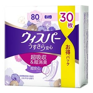Ｐ＆Ｇ　ウィスパ−　うすさら安心　安心の中量用　８０ｃｃ　３０枚