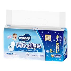 ユニチャーム　ムーニー おしりふき トイレに流せるタイプ　つめかえ　54枚×８個パック