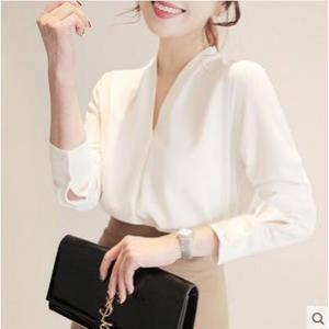 シャツ レディース シフォンシャツ トップス 長袖 Vネック Tシャツ 無地　ビジネス 通勤 ゆった...