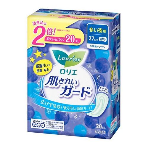 (花王)ロリエ 肌きれいガード ボリュームパック 多い夜用 羽なし 20個入