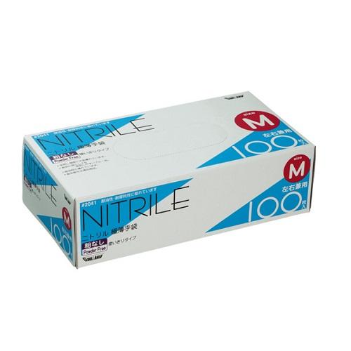 (川西工業)2041 ニトリル 使いきり極薄手袋 粉無 100枚入 Mサイズ