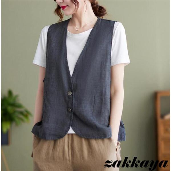 ベスト レディース ジレ 綿麻 ジレベスト ジャケット ノースリーブ 春服 20代 30代 40代 ...