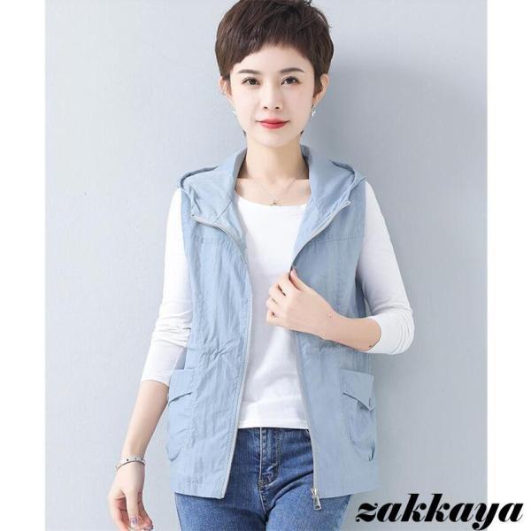 ベスト レディース ジレ 前開 ジレベスト ジャケット ノースリーブ フード付き 春服 アウター カ...