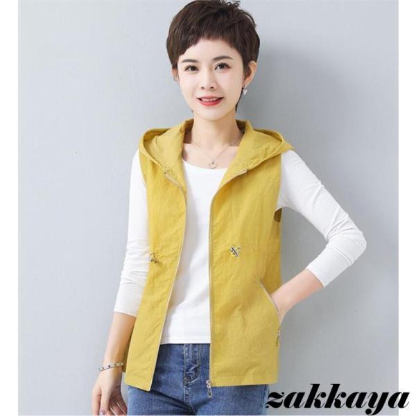 ベスト レディース ジレ 前開 ジレベスト ジャケット ノースリーブ フード付き 春服 アウター カ...